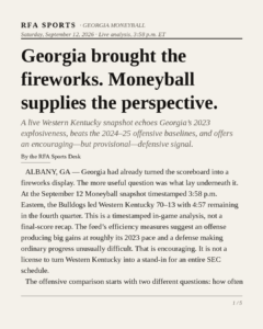 Georgia brought the fireworks. Moneyball supplies the perspective.