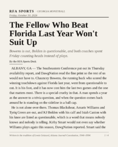 The Fellow Who Beat Florida Last Year Won’t Suit Up